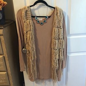 Tan fringe cardigan